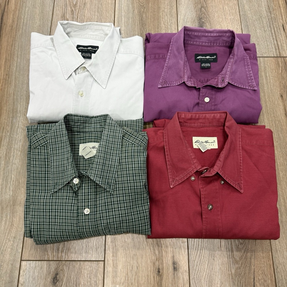 EDDIE BAUER Classic Fit Button Down Cotton Shirt Men's Size L - Lot Of 4